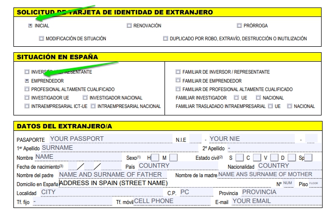 TIE official form, options to tick